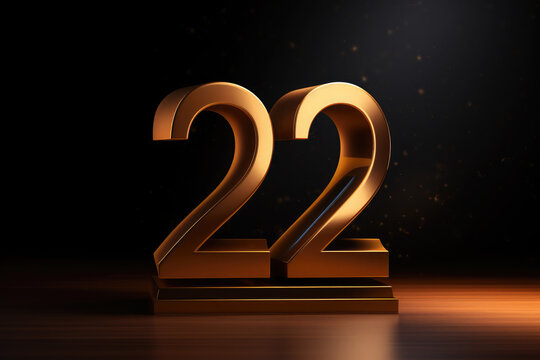 Golden 3D number 22 . Anniversary 22. Poster template for Celebrating 22th anniversary event party. Copy space