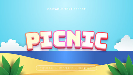 Colorful colourful picnic 3d editable text effect - font style. Summer text style effect