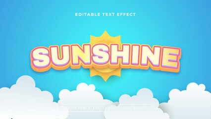 Blue white and yellow sunshine 3d editable text effect - font style. Summer text style effect