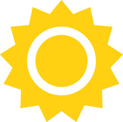 Vector cartoon yellow sun. Shining light rays. Summer Isolated vector illustration.