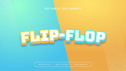 Obraz premium Yellow white and blue flip flop TEXT 3d editable text effect - font style. Summer text style effect