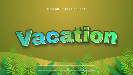 Green vacation 3d editable text effect - font style. Summer text style effect