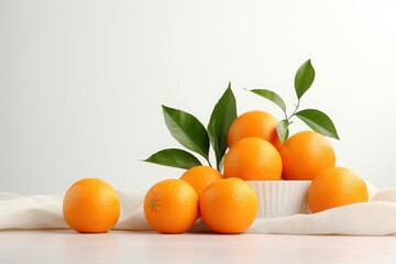 Orange fruits with leaves. Fresh fruit orange slices on colored background top view copy space. Copy-space with mixed citrusses on table. Close up of fresh organic mandarins.