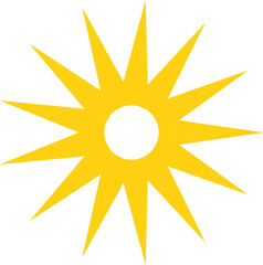 Vector cartoon yellow sun. Shining light rays. Summer Isolated vector illustration.