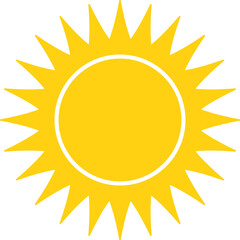 Vector cartoon yellow sun. Shining light rays. Summer Isolated vector illustration.