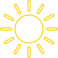 Vector cartoon yellow sun. Shining light rays. Summer Isolated vector illustration.