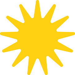 Vector cartoon yellow sun. Shining light rays. Summer Isolated vector illustration.