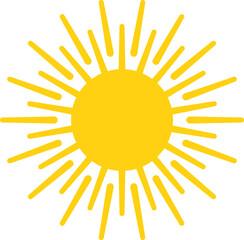 Vector cartoon yellow sun. Shining light rays. Summer Isolated vector illustration.