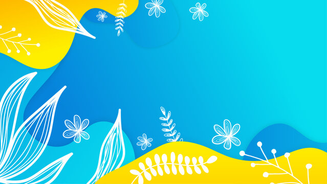White yellow and blue vector abstract summer background with tropical leaves and beach vibes. Vector realistic summer background with vegetation