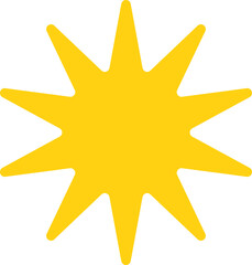 Vector cartoon yellow sun. Shining light rays. Summer Isolated vector illustration.