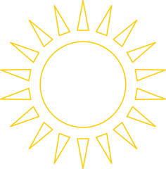 Vector cartoon yellow sun. Shining light rays. Summer Isolated vector illustration.