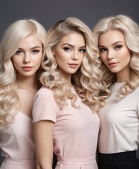 Three beautiful women with hair coloring in ultra blond.