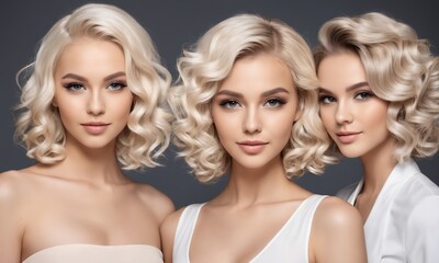 Three beautiful women with hair coloring in ultra blond.