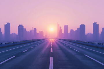 Fototapeta premium A highway with the sun behind a skyline.