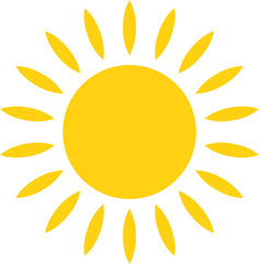 Vector cartoon yellow sun. Shining light rays. Summer Isolated vector illustration.