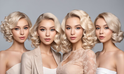 Four beautiful women with hair coloring in ultra blond.