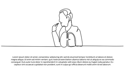 Continuous line design of A man taking medicine. Single line decorative elements drawn on a white background.