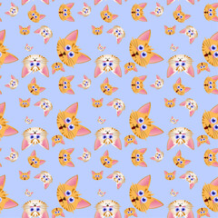 seamless pattern cute white tabby cat and orange tabby cat illustration in isolated soft blue background