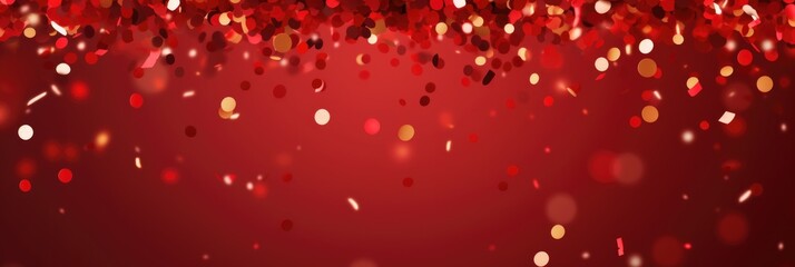 Confetti on a red background - obrazy, fototapety, plakaty