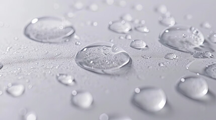  water droplets are on a white surface, Samples of cosmetic serum on white background,