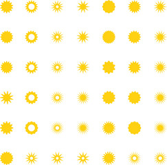 Vector cartoon yellow sun. Shining light rays. Summer Isolated vector illustration.
