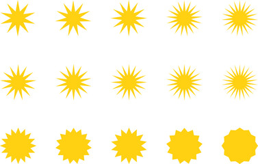 Vector cartoon yellow sun. Shining light rays. Summer Isolated vector illustration.