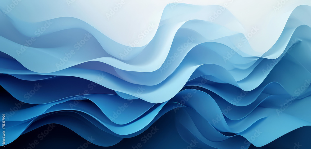 Sticker Minimalist abstract wallpaper with smooth waves in varying shades of blue.