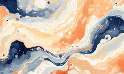 Fototapeta premium abstract wave ink watercolor background orange blue 