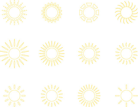 Vector cartoon yellow sun. Shining light rays. Summer Isolated vector illustration.