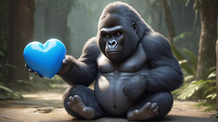 Fototapeta na wymiar Adorable Gorilla Grasps Love in Chris LaBrooy's 3D Render AI GENERATED
