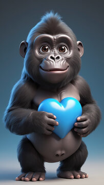 Adorable Gorilla Grasps Love in Chris LaBrooy's 3D Render AI GENERATED