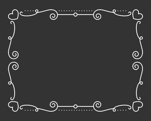 Vintage frame border divider text white line. Heart valentine separator uneditable stroke filigree rectangle greeting card restaurant menu wedding decor book cover pattern framework template isolated