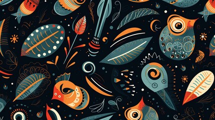Naklejka premium Vibrant abstract floral pattern: modern botanical illustration for creative projects