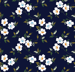 seamless vector flower pattern on navy background.