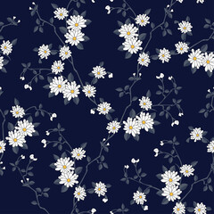 seamless vector small flower pattern on navy background