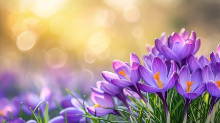 Spring background with lilac flowers crocuses.