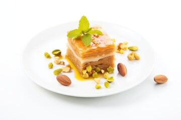baklava filled with various nuts isolated on white