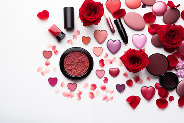 Obraz na płótnie Canvas Valentine's Day mockup decorative cosmetics lipstick, eyeshadow