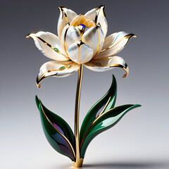 AI prompt: Craft a captivating tulip with 4K+ resolution, intricate design, featuring mother-of-pearl, gemstones, and gold for a serene and elegant atmosphere.(Generative AI) 