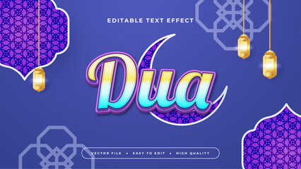Blue purple violet and gold dua 3d editable text effect - font style. Ramadan text style effect