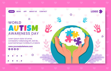 Autism Awareness Day Social Media Landing Page Cartoon Hand Drawn Templates Background Illustration