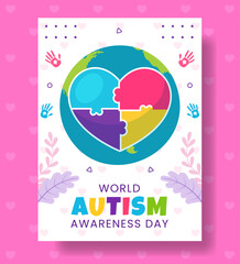 Autism Awareness Day Vertical Poster Flat Cartoon Hand Drawn Templates Background Illustration