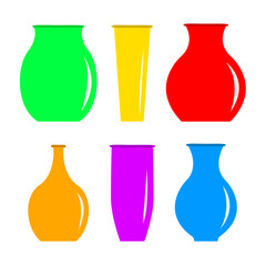 Vase icon set. Colorful Ceramic Pottery Glass Flower decoration template. Flower glass vases. Cute icon collection. Different shapes and colors. Flat design. White background. Isolated.