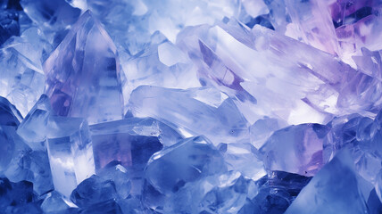 Crystals of quartz and amethyst on a blue background. macro