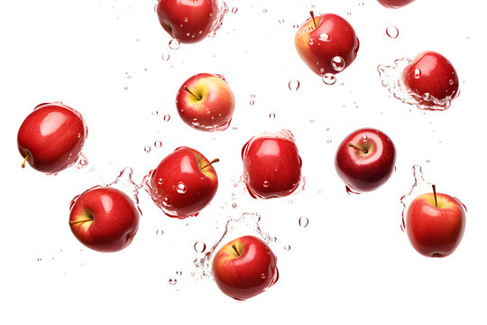 Red apple falling into water