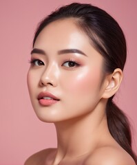 Young Asian beauty woman pulled back hair with korean makeup style