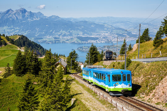 Arth&ndash;Rigi railway line rack railway on Rigi mountain in Swiss Alps in Switzerland