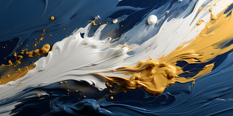 Blue White and Gold Liquid Oil Paint Background