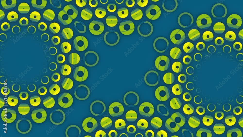 Poster Blue-yellow pattern of moving circles. 3d rendering loop animation 4K