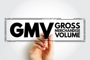 GMV Gross Merchandise Volume - total amount of sales a company makes over a specified period of time, acronym text concept stamp - obrazy, fototapety, plakaty